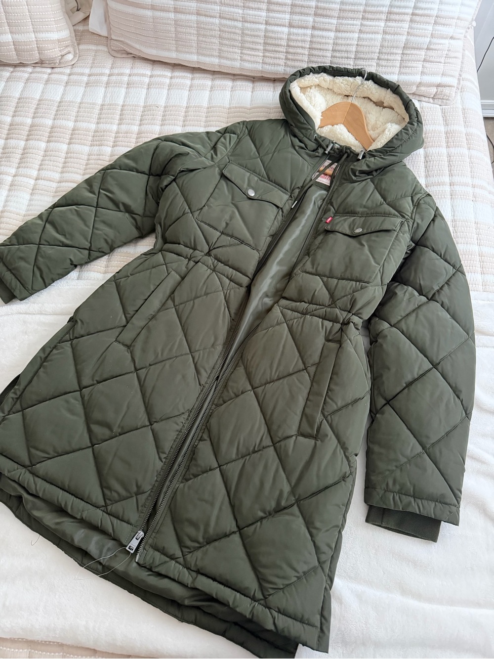 Levi's Olive Green Quilted Hooded Puffer Coat for Kids